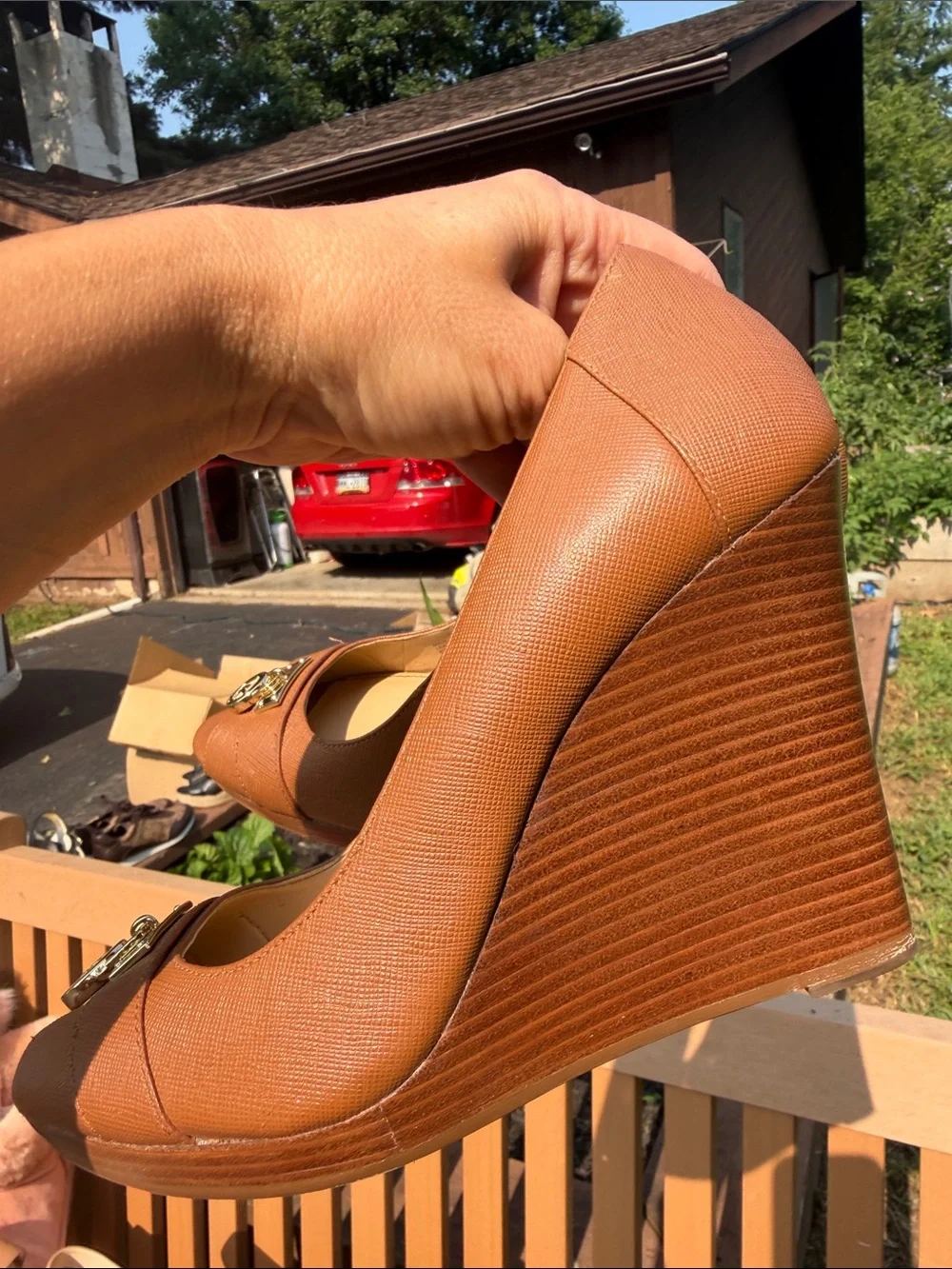Michael Kors Women's Brown Logo Peep-Toe Pumps Sz 8